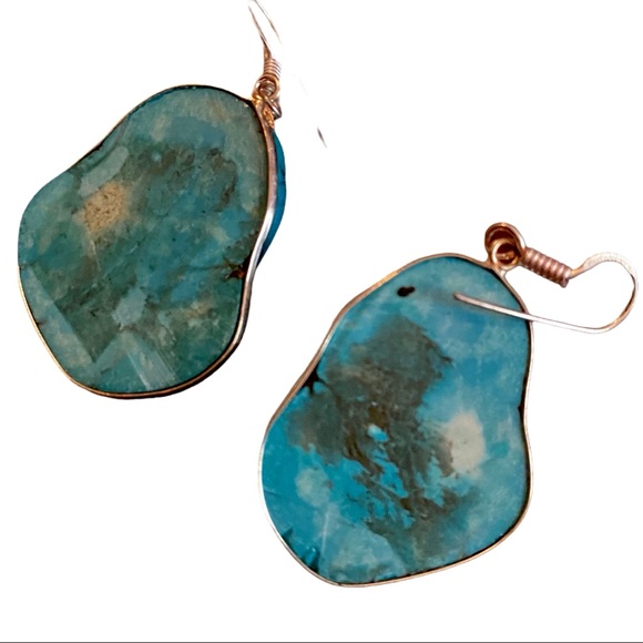 Turquoise Sterling Silver Earrings, Large - Picture 2 of 2